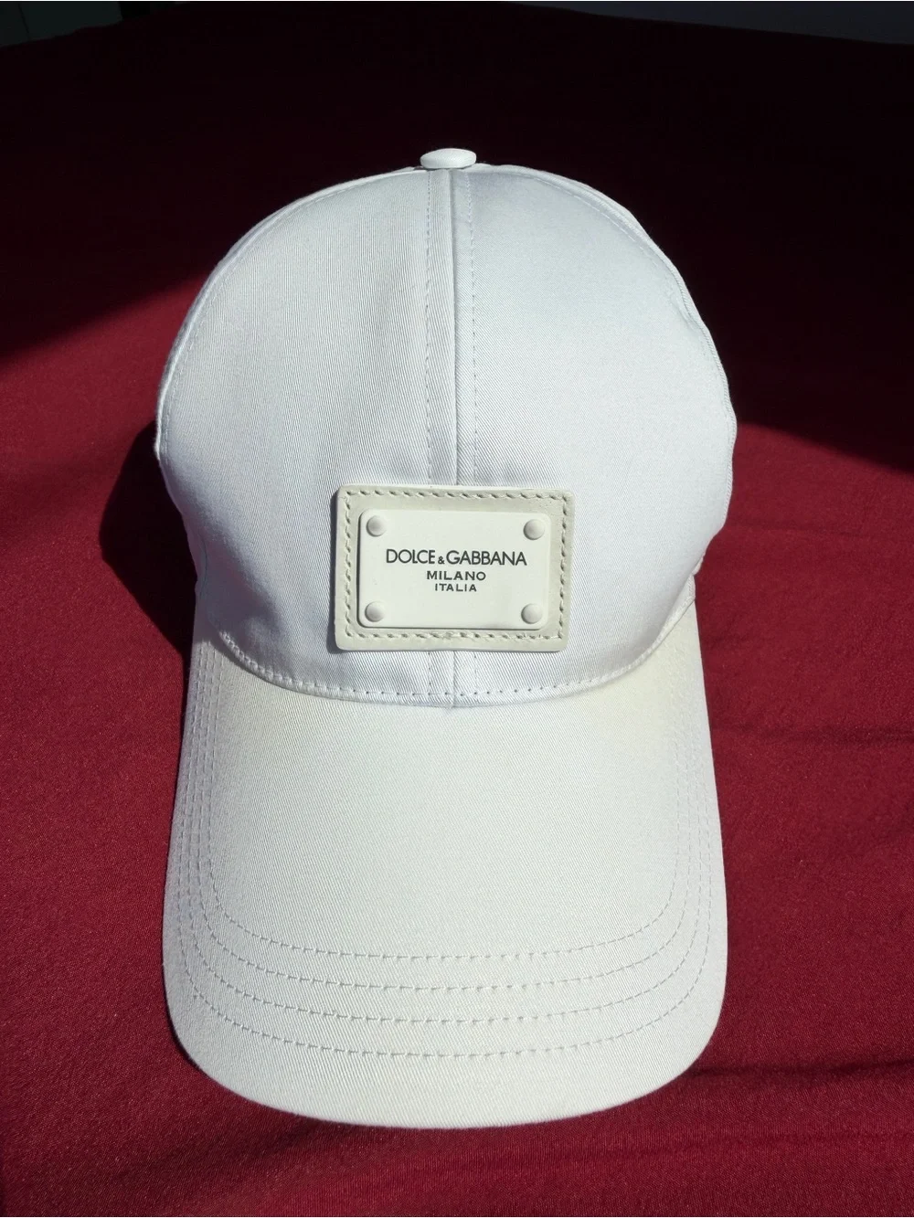 Dolce & Gabbana White Leather-Trim Cap with Logo Plaque